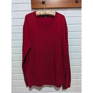 Hart Schaffner Marx Men's Red Fine Merino Wool Long-Sleeve V-Neck Sweater Size X